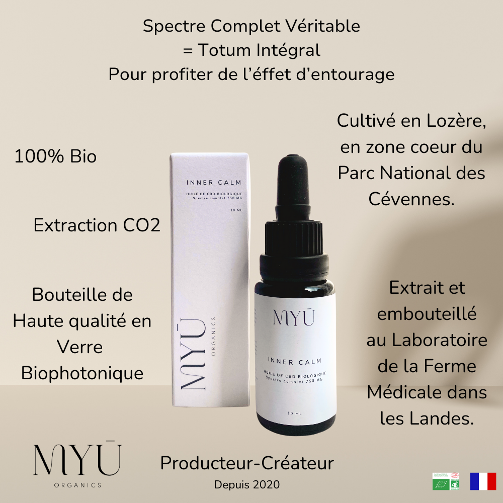 Huile de CBD bio premium MYŪ pour le sommeil, les douleurs et le stress efficacité et haute vibration